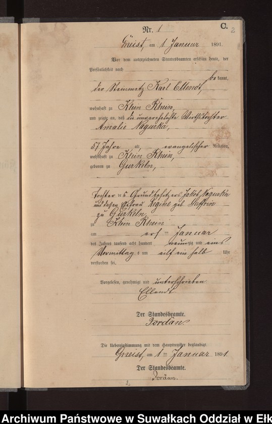 image.from.unit.number "Sterbe-Neben-Register des Königlichen Preussischen Standes-Amtes Gneist Kreis Loetzen"