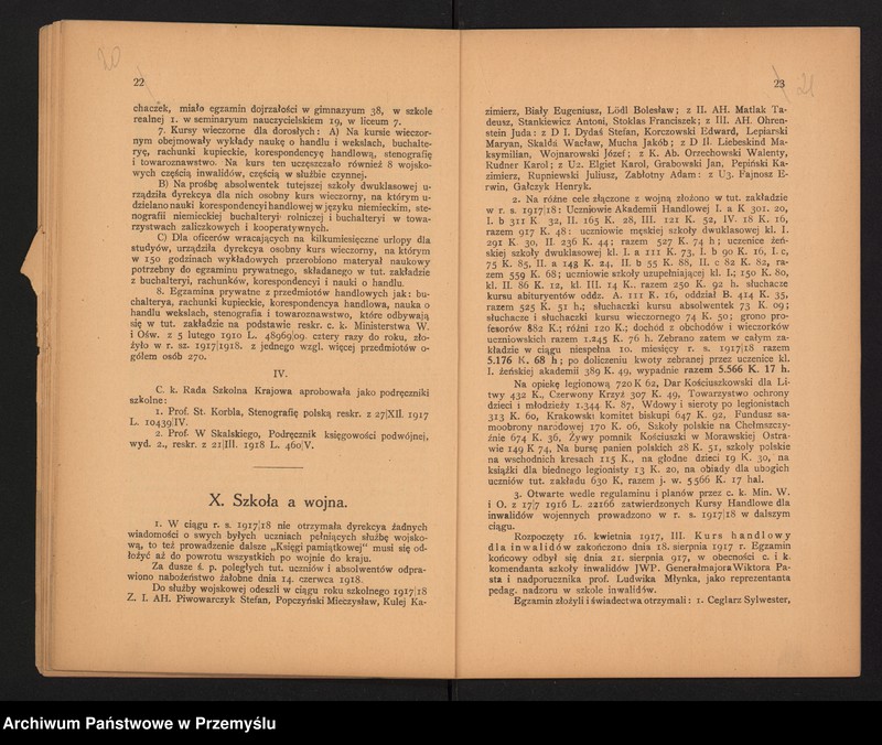 image.from.unit.number "Sprawozdanie C.K. Dyrekcji Akademii Handlowej za rok szkolny 1918"