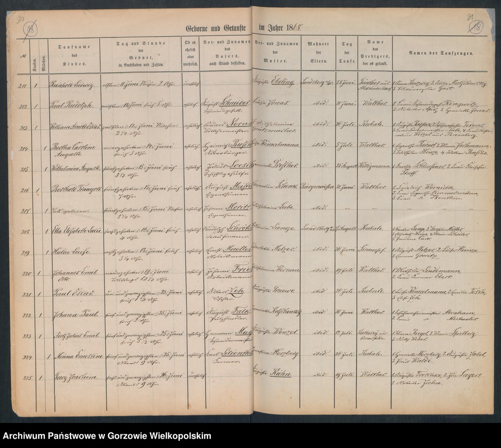 image.from.unit.number "Duplikate der Hauptkirche zu Landsberg an der Warthe (zawiera także księgę zgonów Konkordien, reformirte und Militair Kirchen Gemeinde z 1868 r.)"