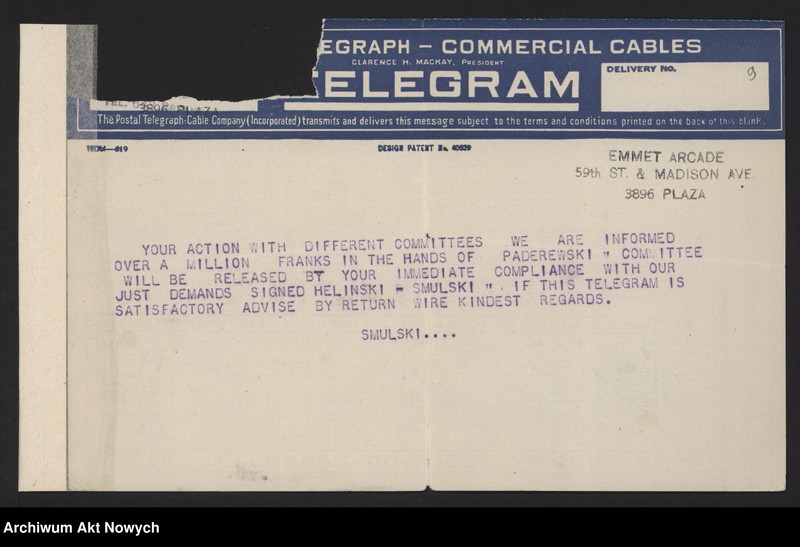 image.from.unit.number "Comité Général de Secours pour les Vctimes de la Guerre en Pologne. Apele oraz korespondencja I. J. Paderewskiego"