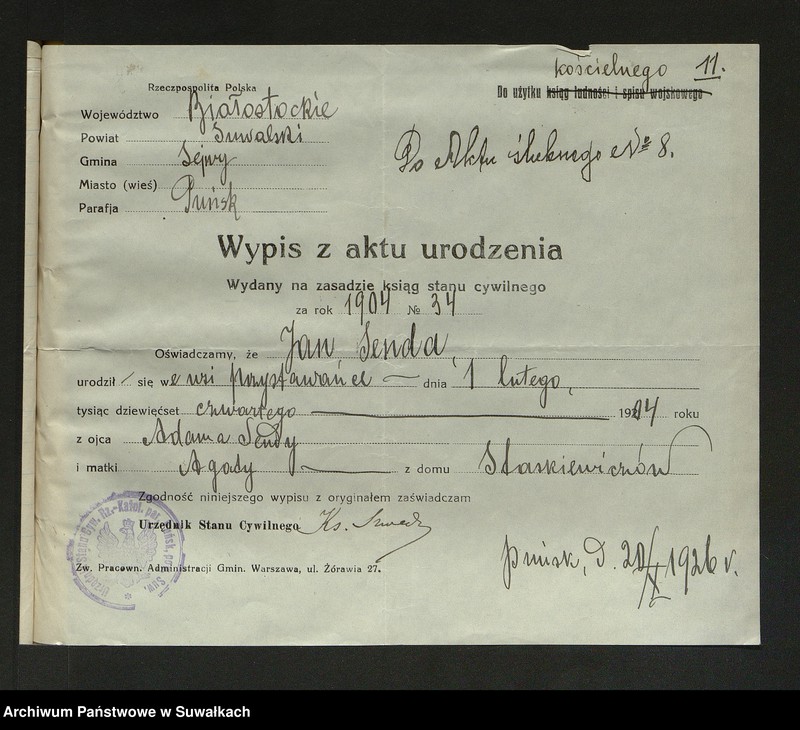 Obraz 13 z jednostki "Dokumenty Zaślubionych Rzymsko-Katolickiej parafii Smolańskiej za 1926 rok"