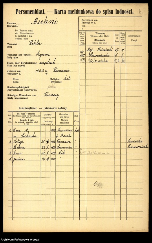 Obraz 7 z jednostki "[Spis ludności Łodzi] Michlicka - Mielczan"