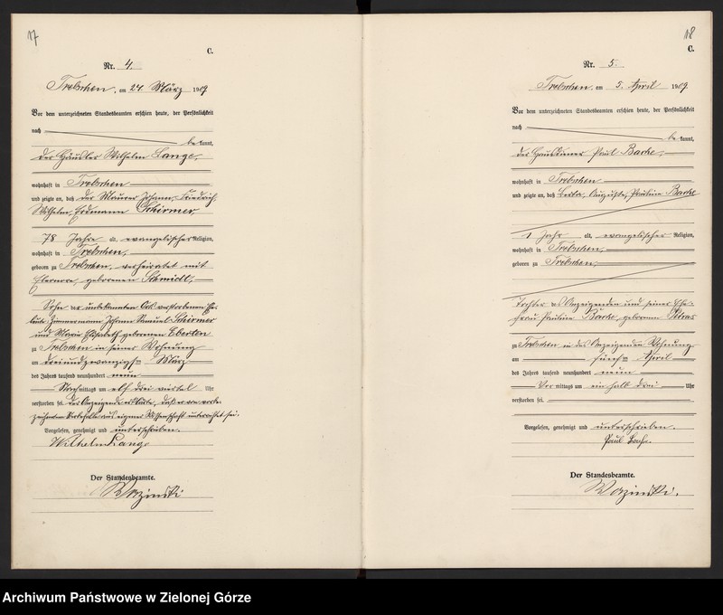 image.from.unit.number "Sterbe-Register (Haupt Register) Standesamt Trebschen Kreis Züllichau-Schwiebus 1908 bis 1922"