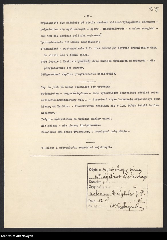 image.from.unit.number "Działalność społeczna, polityczna, i wojskowa Władysława Sikorskiego w Galicji w okresie przed wybuchem I wojny światowej. Projekty uchwał i memoriałów, korespondencja."