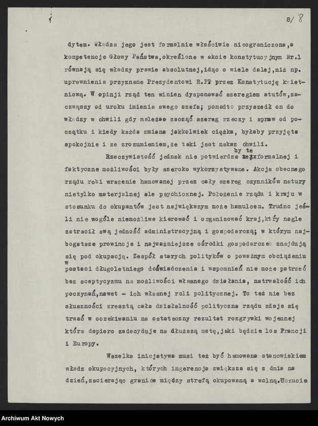 image.from.unit.number "Referat o sytuacji wewnętrznej we Francji po zawarciu zawieszenia broni z Niemcami (Autora nie ustalono, na pierwszej stronie napis - S. Elka)"