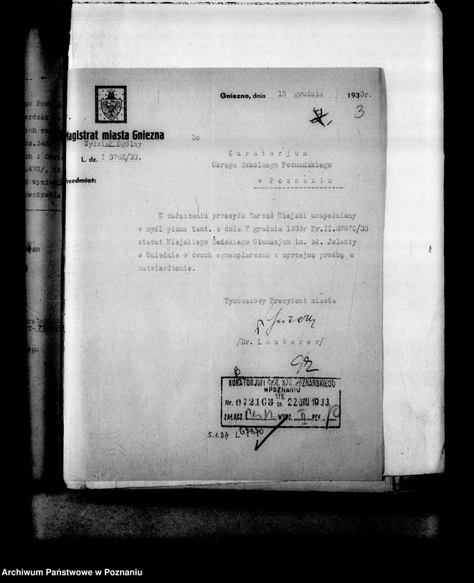 Obraz 7 z jednostki "Miejskie Gimnazjum Żeńskie imienia Błogosławionej Jolanty Gniezno [między innymi sprawozdanie z pracy wychowawczej za rok szkolny 1932/33 oraz budżet miasta Gniezna 1933/34]"