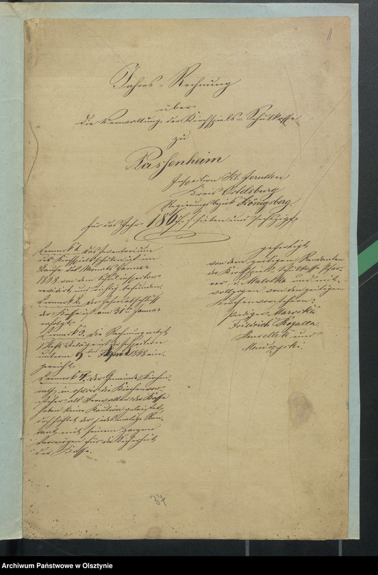 image.from.unit.number "Jahres Rechnung über die Verwaltung des Kirchspiels Schulkasse zu Passenheim"