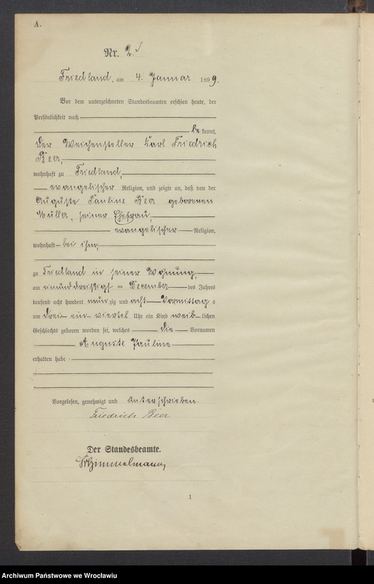 image.from.unit.number "Księga urodzeń USC Mieroszów (Friedland) 1899"