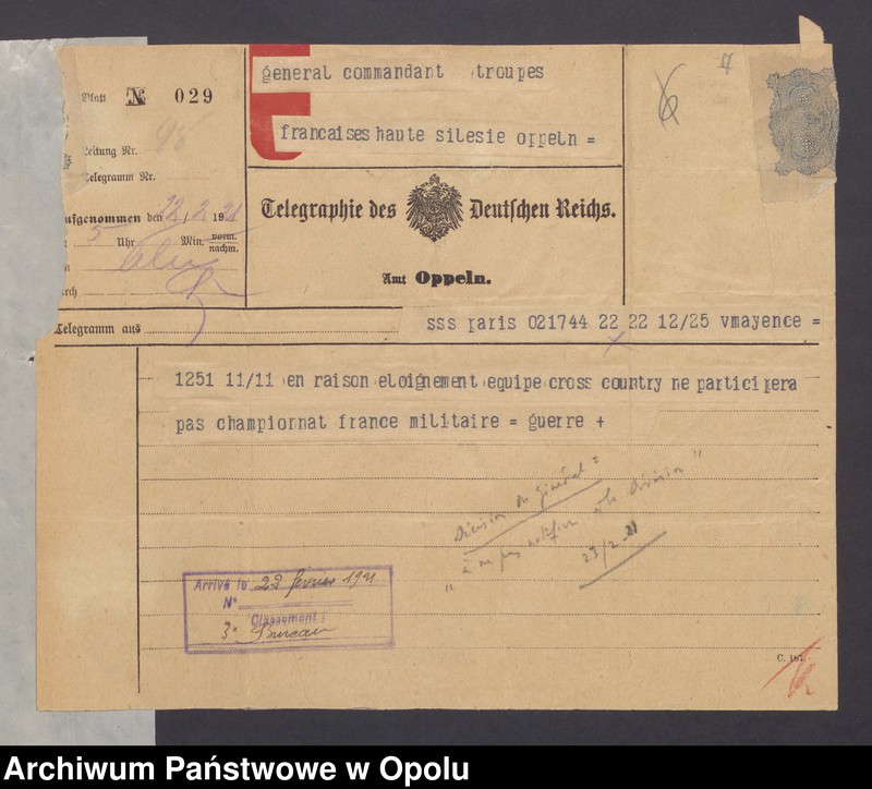 Obraz 9 z jednostki "Entress /Korespondencja wpływająca pochodząca od władz wyższych i jednostek podległych - pisma, instrukcje/ 15.02.-13.04.1921"