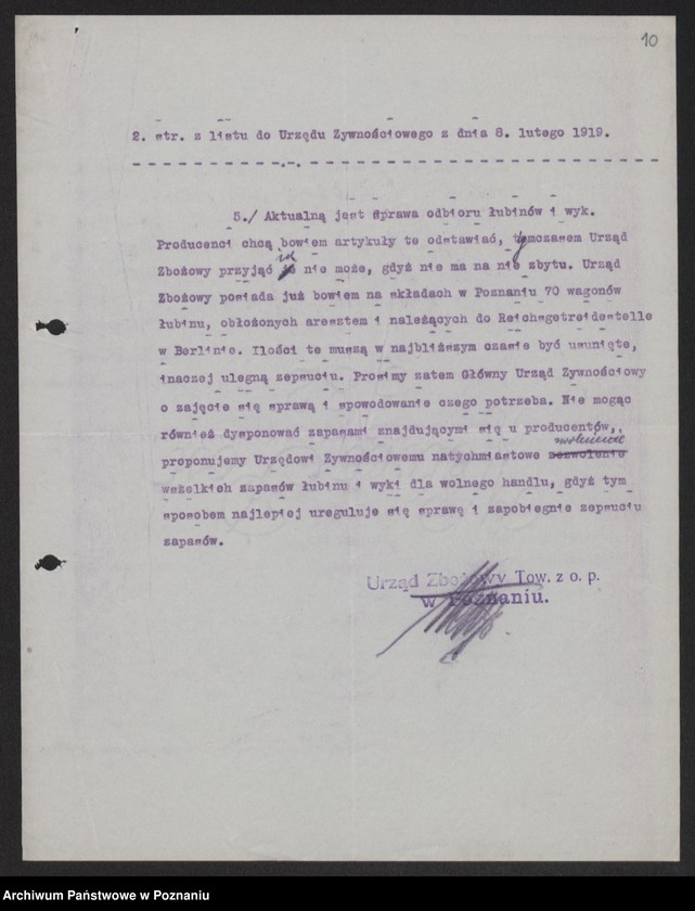 Obraz 12 z jednostki "[Sprawozdania Urzędu Zbożowego w Poznaniu dla Departamentu Aprowizacji byłej Dzielnicy Pruskiej]"