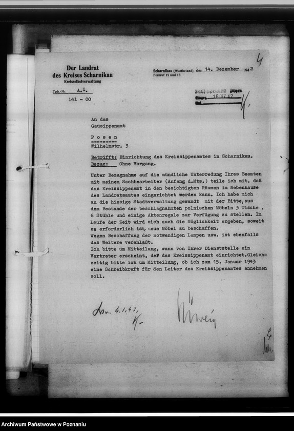 Obraz 8 z jednostki "[Korespondencja w sprawach organizacyjnych, sprawozdanie z działalności , uwagi powizytacyjne] Kreissippenamt Scharnikau [Czarnków]"