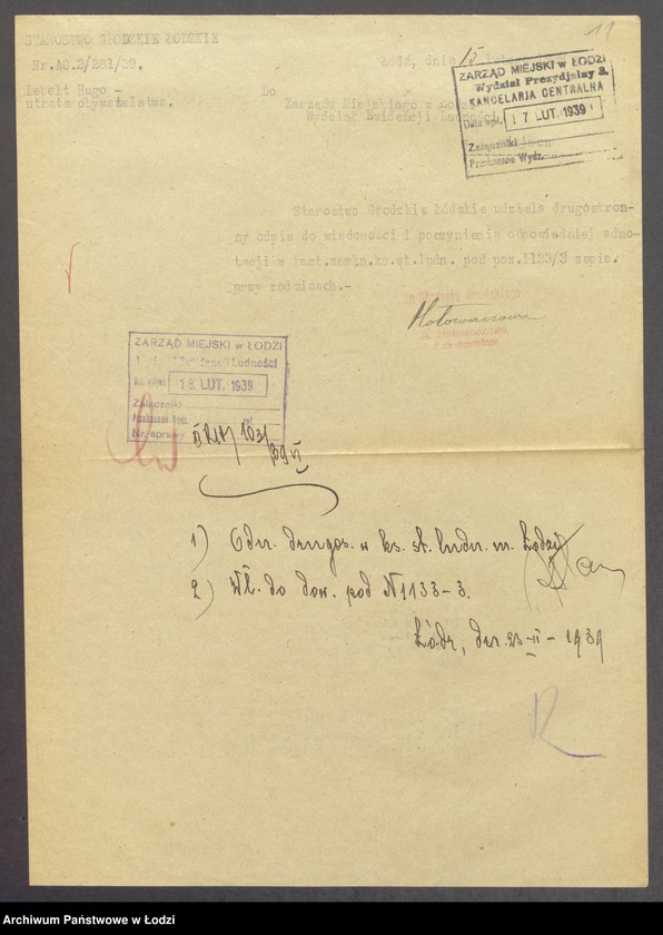 Obraz 13 z jednostki "Dowody metrykalne stałych mieszkańców m. Łodzi nr domu 1133-1133b"