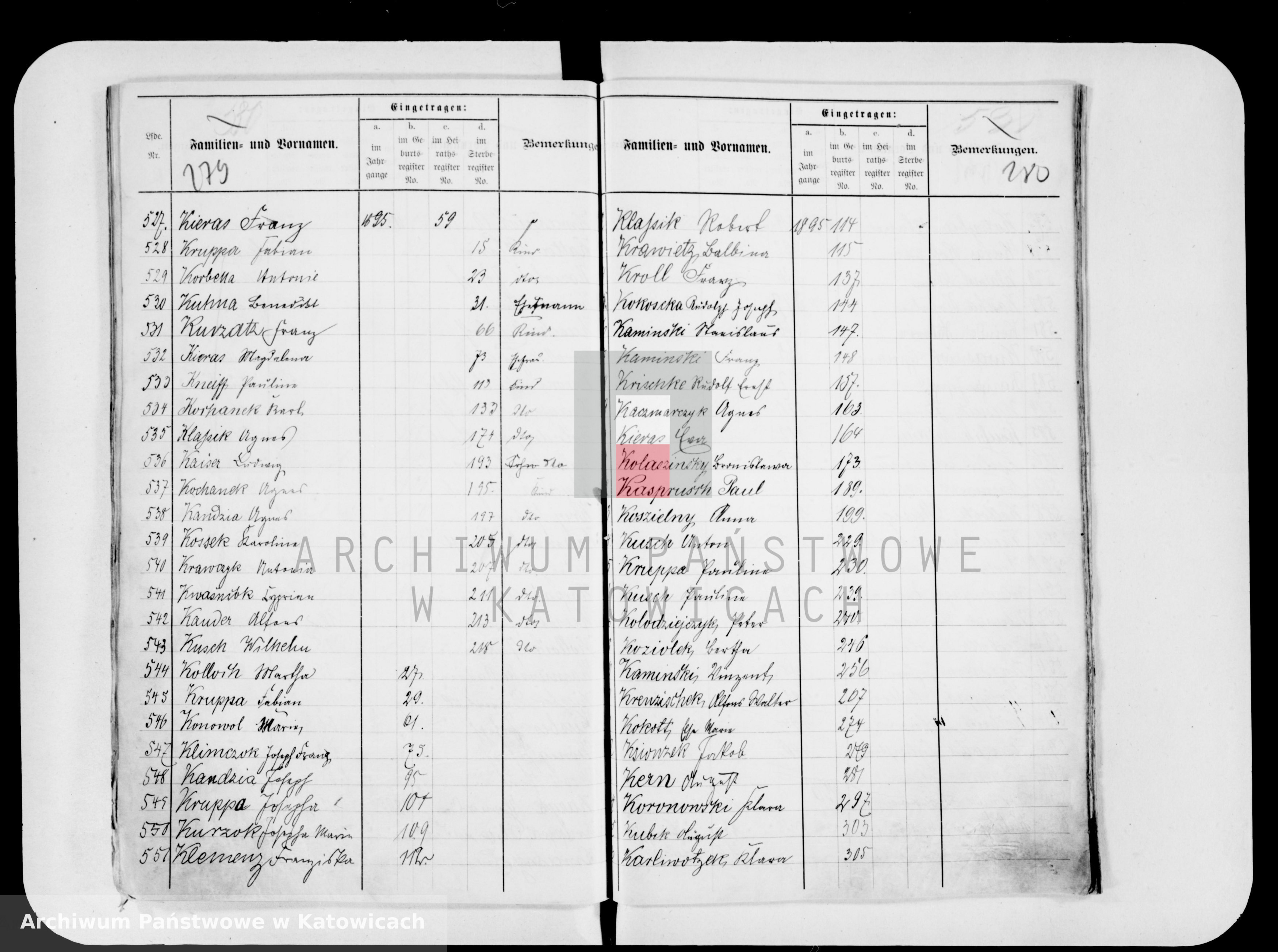 Skan z jednostki: Skorowidz do ksiąg urodzeń, małżeństw i zgonów za lata 1890-1899