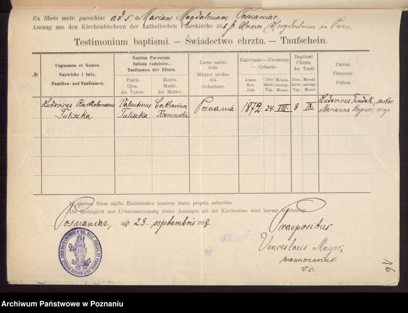 Obraz 18 z jednostki "Die von den Verlobten beigebrachten Urkunden zur Eheschliessung pro 1898"