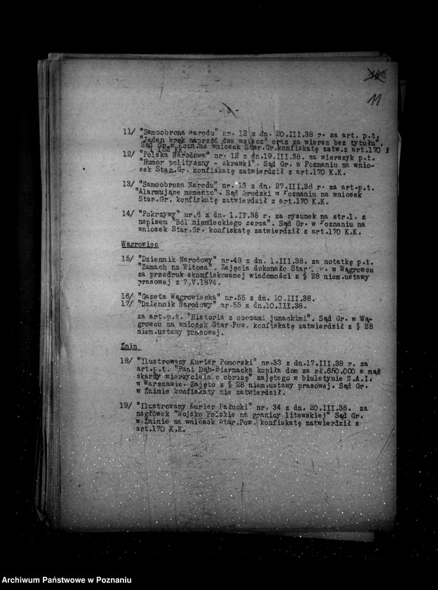 Obraz 15 z jednostki "Sprawozdania prasowe od stycznia do grudnia 1938 r."