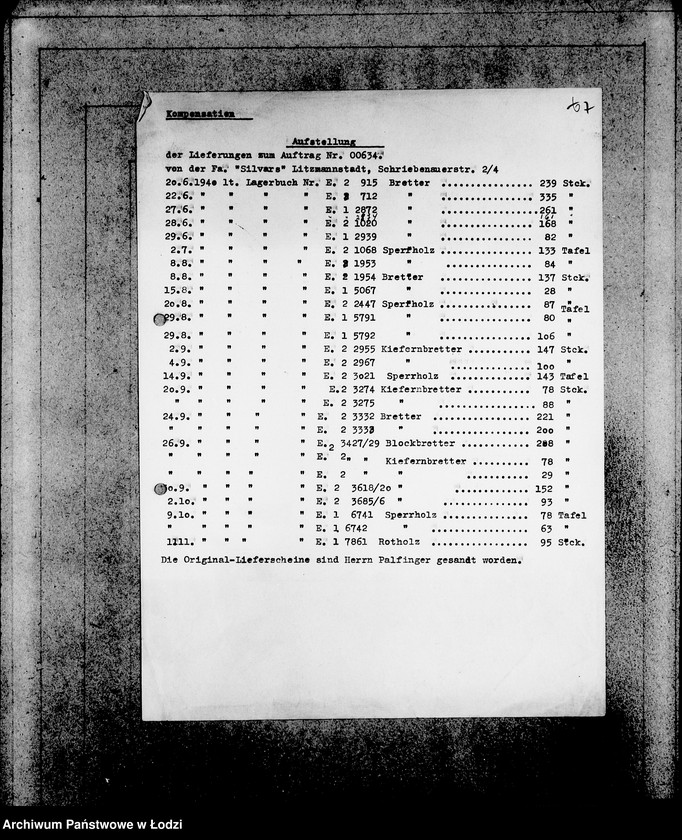Obraz 11 z jednostki "[Zlecenia na dostawę dla ludności Getta artykułów spożywczych- ziemniaki, chleb, mąka, mięso- oraz zwrot opakowań]"