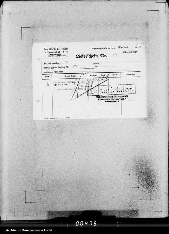 Obraz 14 z jednostki "[Listy przesyłkowe wyrobów dostarczonych z Getta]"