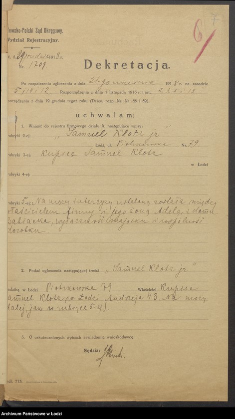 Obraz 9 z jednostki "Samuel Klotz- skład towarów manufakturowych"