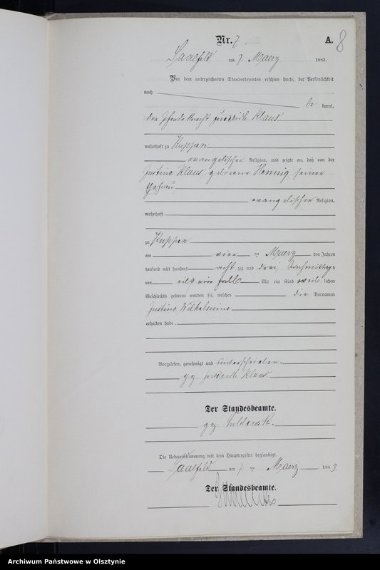 image.from.unit.number "Geburts-Neben-Register Nr 1 - 20 /Fragment księgi/"