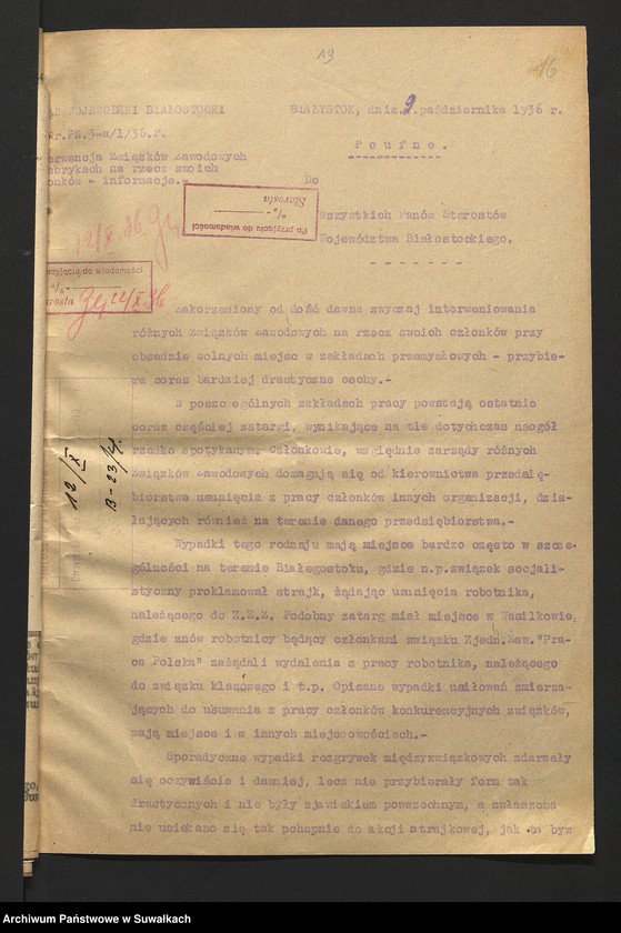 image.from.unit.number "[Wykaz związków zawodowych istniejących w powiecie wg. stanu na dzień 1. I 1937 r. oraz korespondencja]"