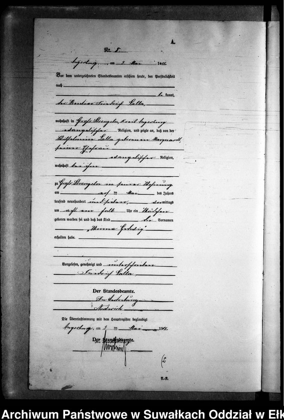 image.from.unit.number "[Geburts-Neben-Register des Preussischen Standes-Amtes Gr. Strengeln Kreis Angerburg]"