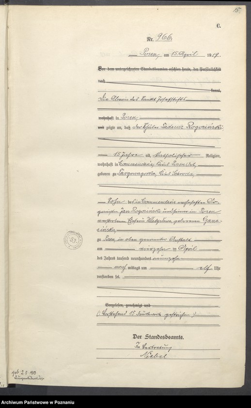 Obraz 17 z jednostki "Księga miejscowa zgonów tom III [Rejestr główny zgonów]"