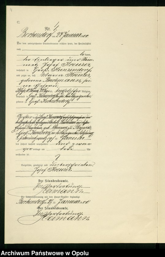Obraz 8 z jednostki "Sterbe-Neben-Register des Standesamts Borkendorf pro 1900"