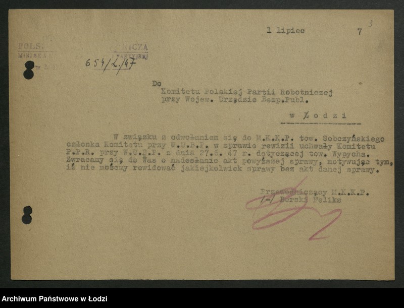 Obraz 4 z jednostki "Korespondencja Miejskiej Komisji Kontroli Partyjnej t. II"