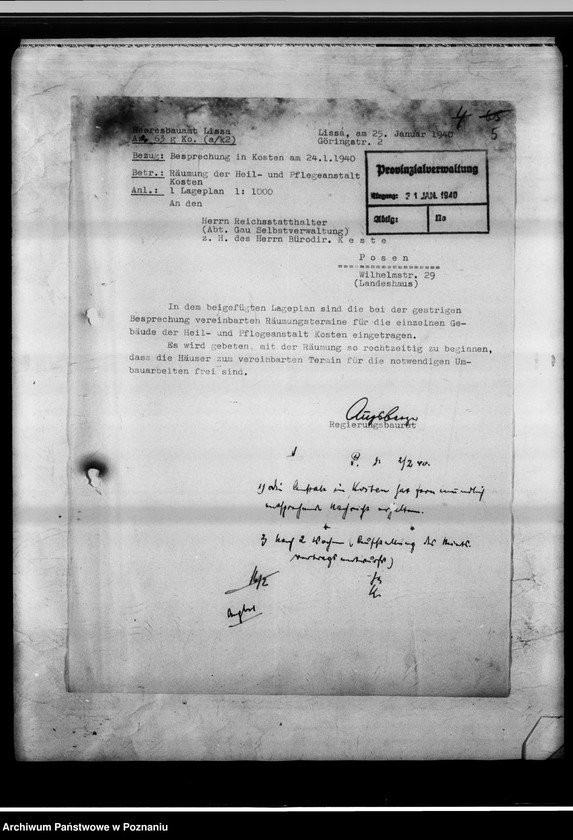 Obraz 9 z jednostki "Verhandlungen und Vertrag über die Vermietung an die Vermacht - Gauheilanstalt Kosten."