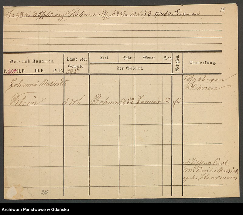 image.from.unit.number "Karty meldunkowe: Klein Johanna - Klein Marie"