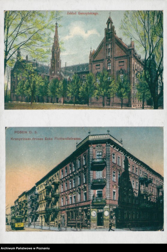 Obraz 1 z jednostki "Poznań - Zakład Garczyńskiego (dziś szpital ortopedyczny), około 1905 roku, skrzyżowanie ulic 28 Czerwca 1956 roku i Traugutta, około 1900 roku"