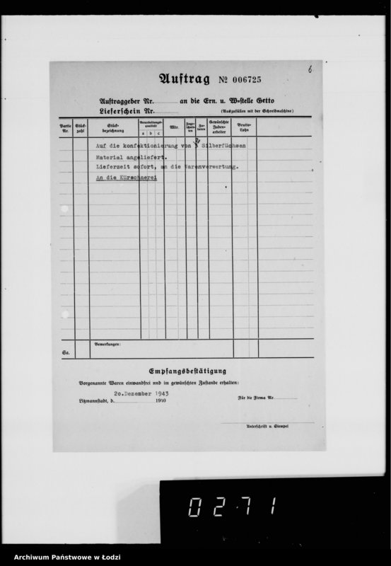 Obraz 12 z jednostki "Warenverwertung an den Ältesten der Juden Aufträge 5986-6000. [Odzież i wyroby kuśnierskie]"