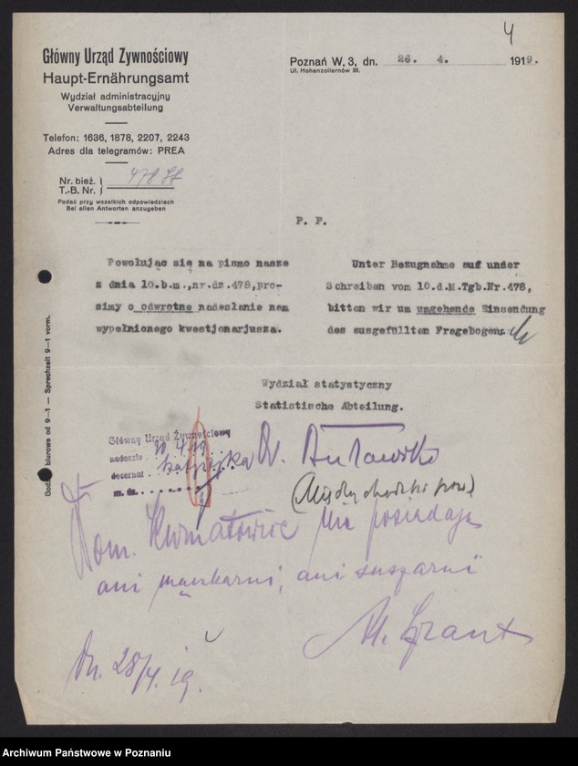 Obraz 6 z jednostki "[Kwestionariusze statystyczne dotyczące suszarni i krochmalni ziemniaków]"