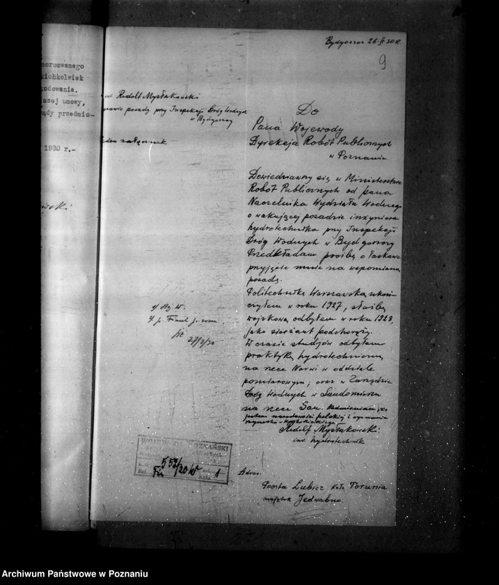 Obraz 13 z jednostki "Akta personalne inż.. Rudolf Mysłakowski /zatrudniony/ w Państwowej Inspekcji Dróg Wodnych Bydgoszcz"