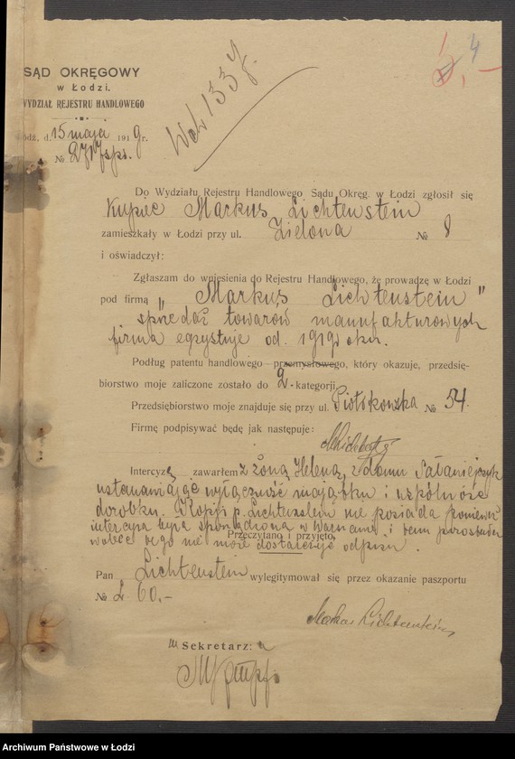 Obraz 6 z jednostki "Markus Lichtenstein- sprzedaż towarów manufakturowych"