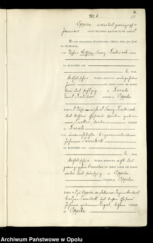 Obraz 14 z jednostki "Rejestr Małżeństw pierwopis 1891 [Opole] 1-142"