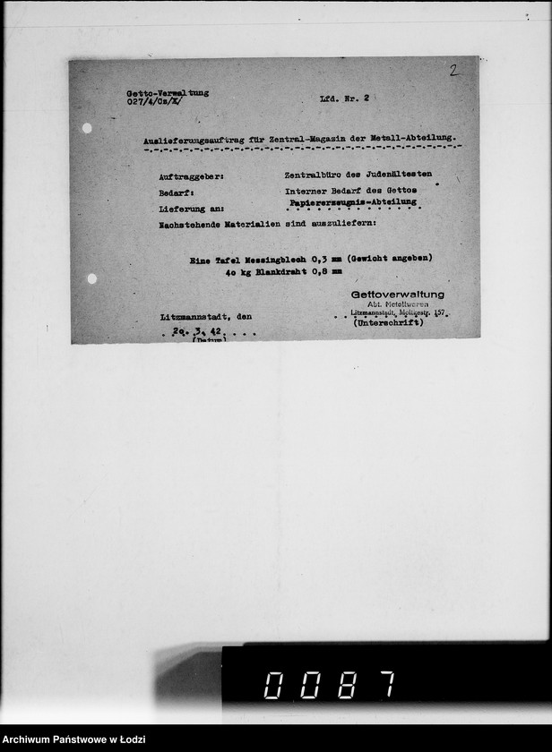 Obraz 6 z jednostki "Auslieferungsaufträge [na dostawę maszyn i artykułów metalowych do Getta]"