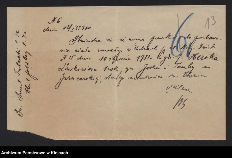 image.from.unit.number "Załączniki do akt zgonu Okręgu Bożniczego Kielce za rok 1931"