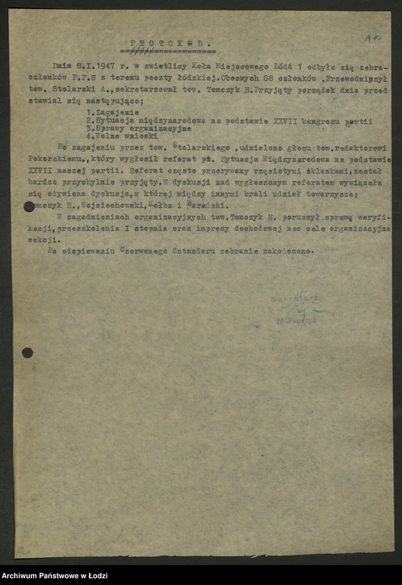 Obraz 11 z jednostki "Komitet Pocztowy PPS- protokoły posiedzeń. Koło Pocztowe- protokoły zebrań i protokoły współzawodnictwa pracy"
