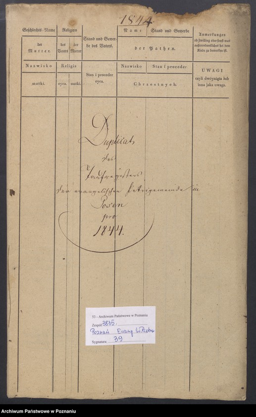 Obraz 2 z jednostki "Duplikat des Taufregisters"