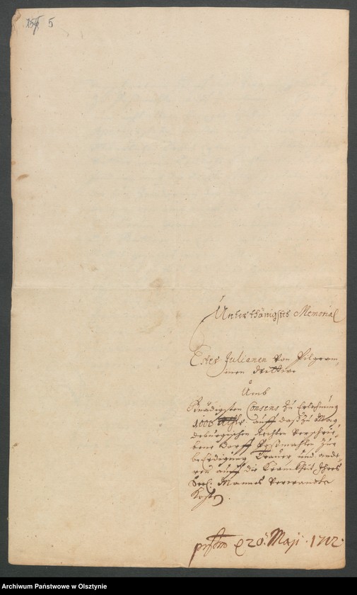 image.from.unit.number "Posmahlen H. [Haupt] A. [Amt] Brandenburg. Acta den Consens zu einem Anlehen von 1000 Rthl. [Reichsthaler]"