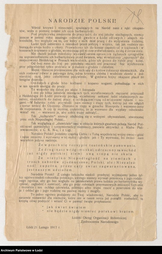 Obraz 1 z jednostki "[Odezwa krytykująca politykę niemieckich władz okupacyjnych]"