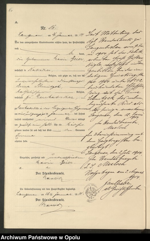 image.from.unit.number "Geburts-Neben-Register Standesamts Langenau pro 1901"
