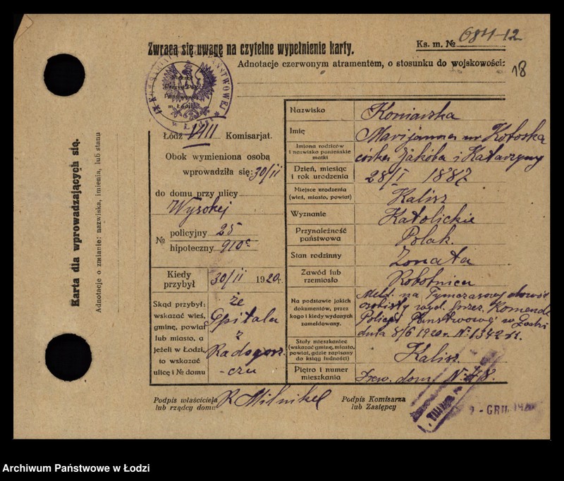 Obraz 20 z jednostki "[Spis ludności Łodzi] Konalska - Konga"