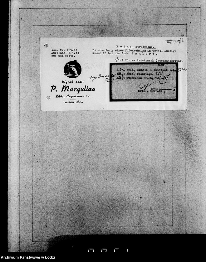 Obraz 15 z jednostki "Kripo 3000-3200 [Kartoteka skonfiskowanego majątku ruchomego u Żydów]"