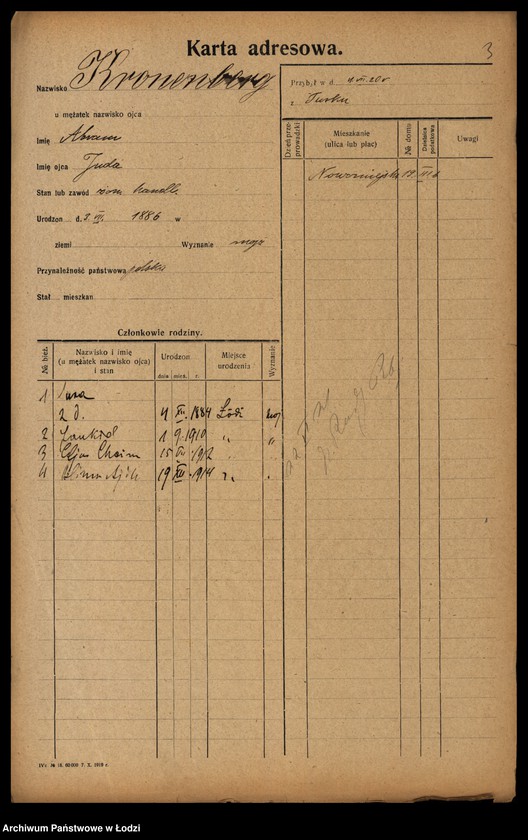 Obraz 5 z jednostki "[Spis ludności Łodzi] Kronenberg - Krugman"