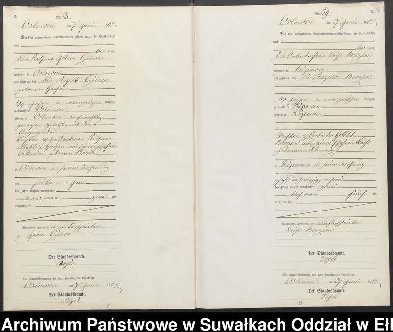 image.from.unit.number "Sterbe-Neben-Register des Preussischen Standes-Amtes Orlowen Kreis Lötzen"