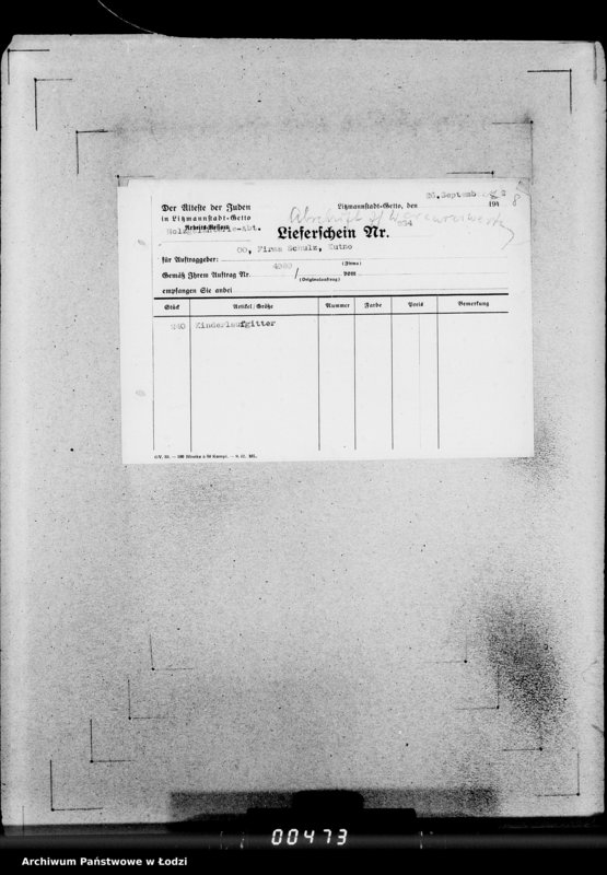 Obraz 12 z jednostki "[Listy przesyłkowe wyrobów dostarczonych z Getta]"