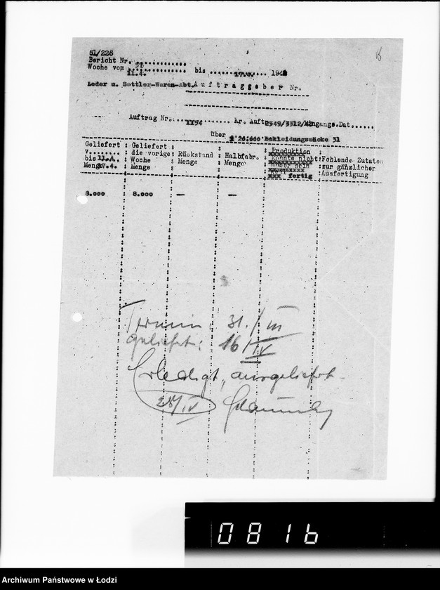 Obraz 9 z jednostki "Bewegungsberichte VIII. [Sprawozdania z wykonania zamówień wojskowych]"