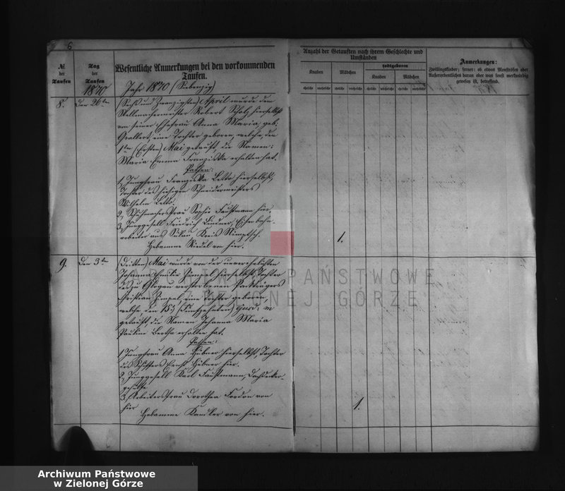 Obraz 8 z jednostki "Duplicat I. des Trau Register, II. des Tauf Register, III. des Sterbe Register pro 1870 bei der katholischen Pfarrkirche zu Beuthen a/Oder"